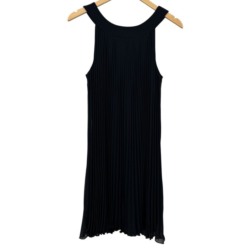 White House Black Market Black Pleated Rounded Neck A Line Dress Women's Size 12